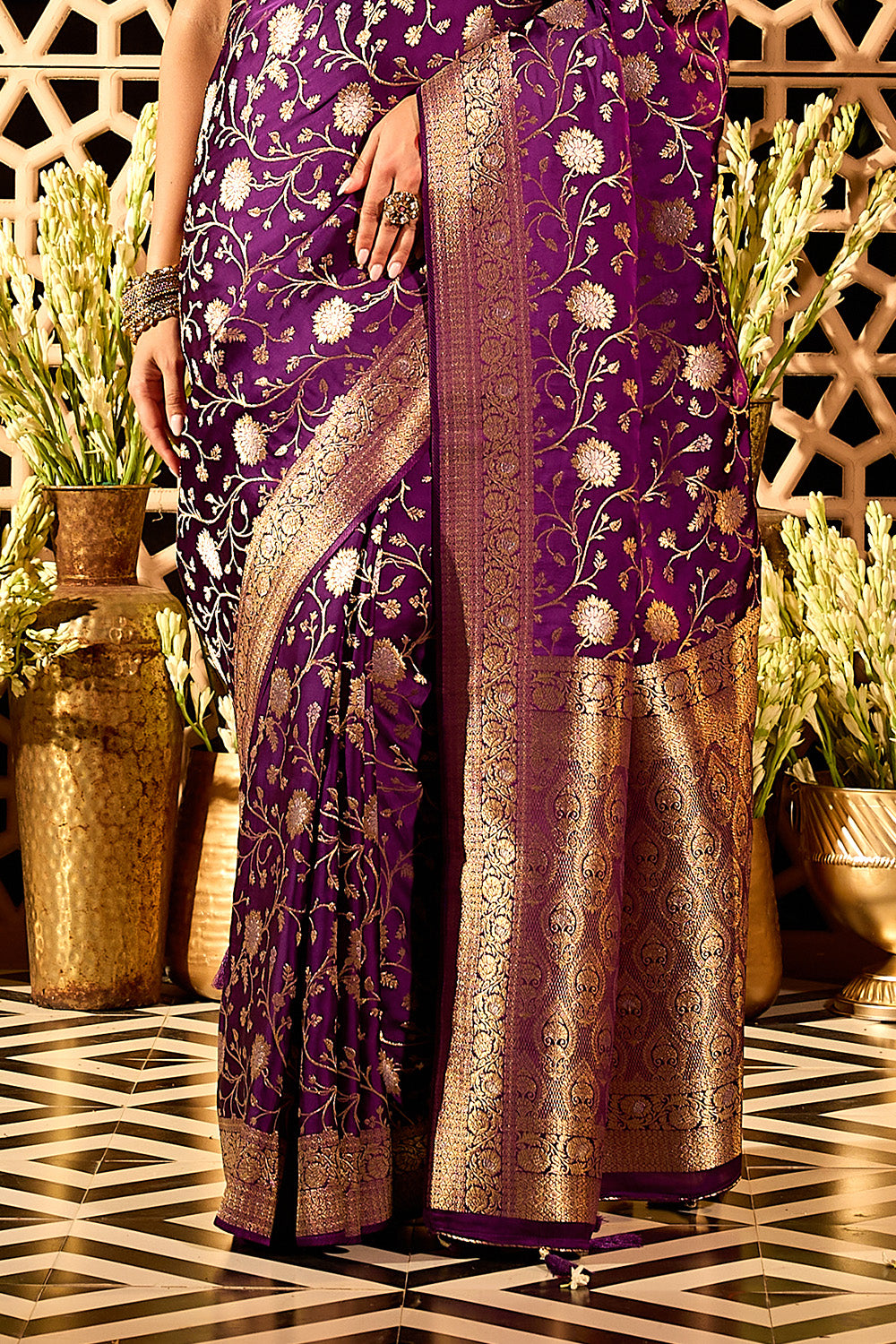 Purple Banarasi Katan Silk Saree