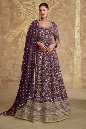 Wine Color Georgette Heavy Embroidered Anarkali Suit