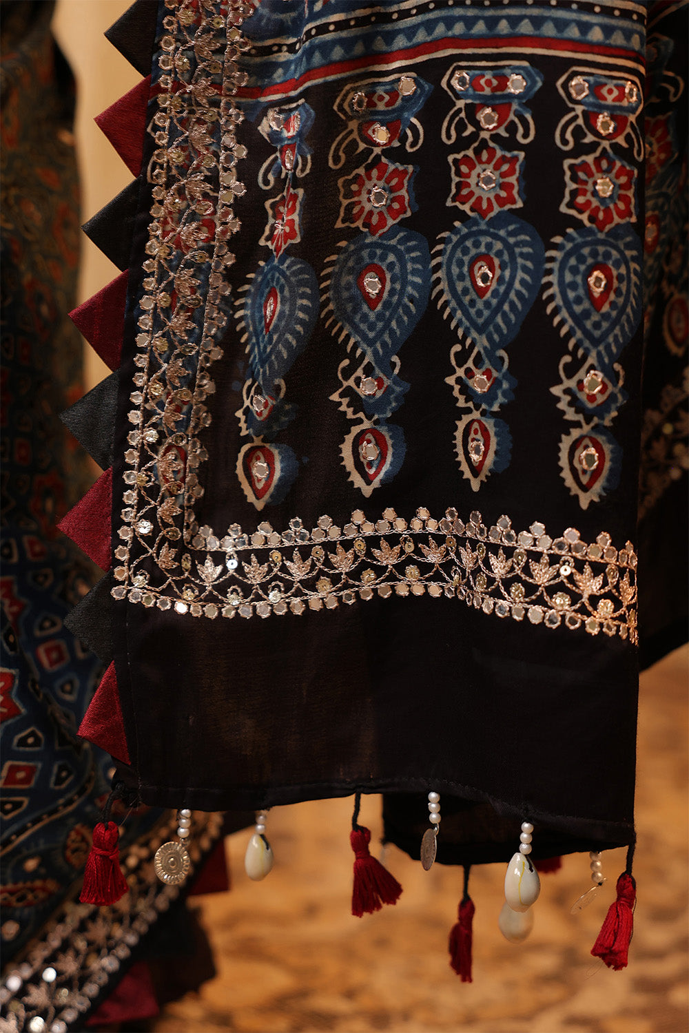 Navy Pure Mulberry Silk Printed And Embroidered Saree