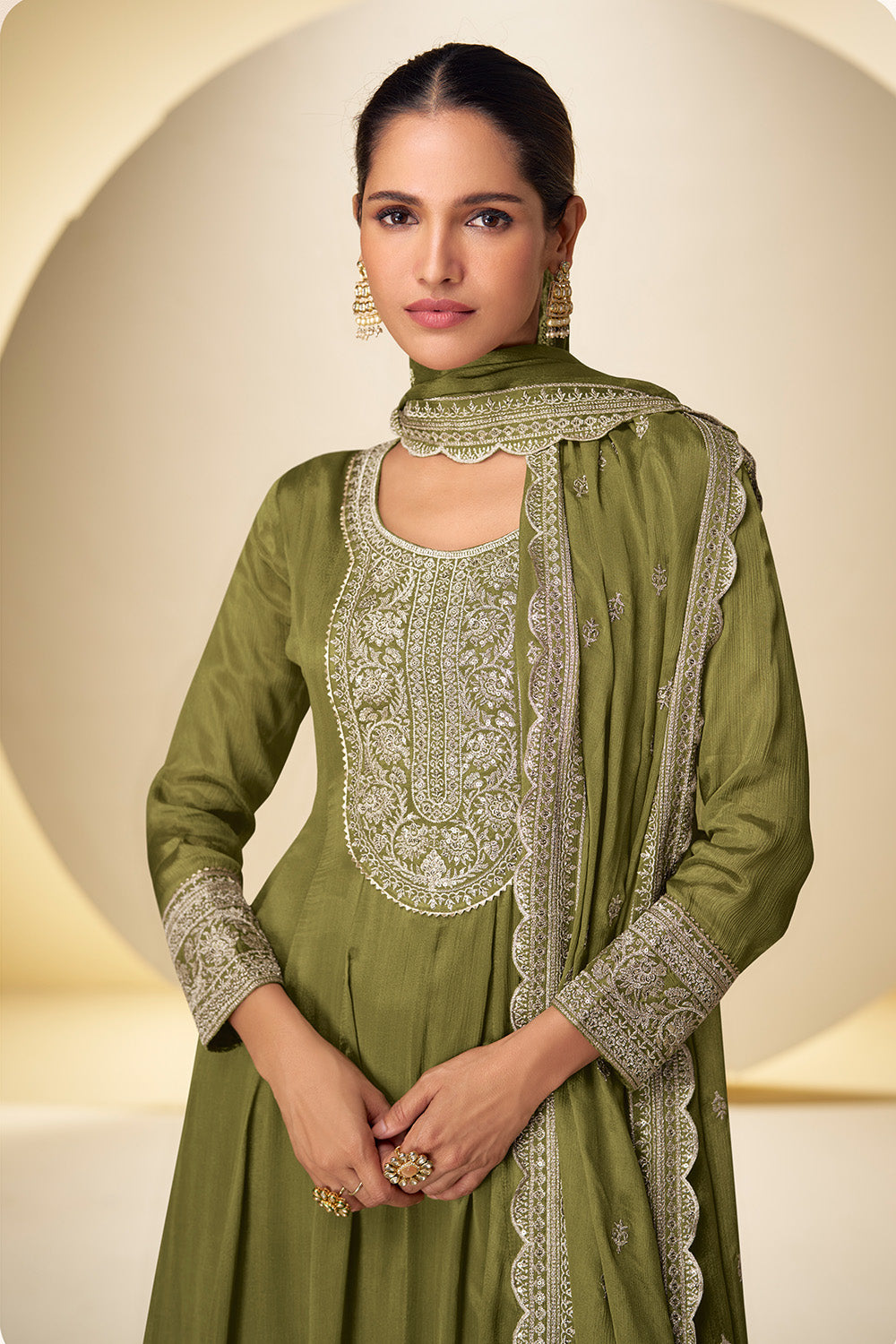 Crepe Silk Embroidered Anarkali Suit With Embroidered Sharara