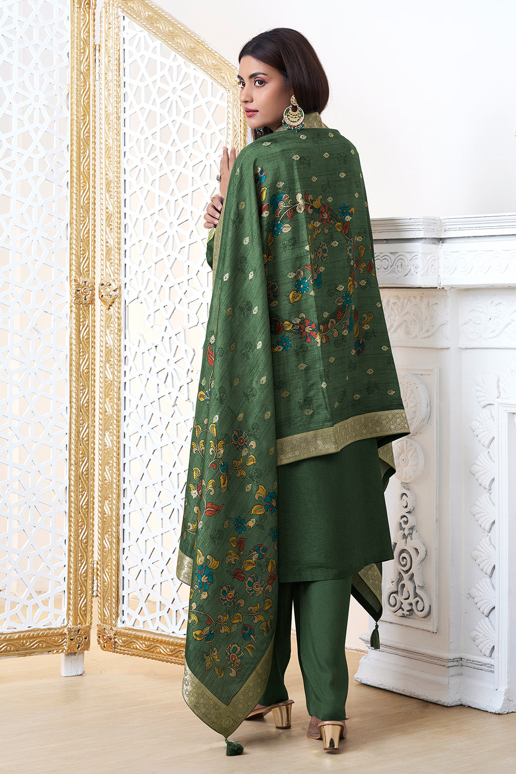 Green Silk Zari Woven Suit Set