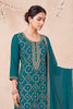 Teal Blue Zari Woven Silk Unstitched Suit Fabric
