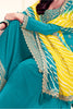 Teal Silk Embroidered Unstitched Suit Material With Readymade Palazzo