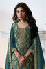 Teal Zari Floral Woven Silk Suit Set