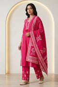Magenta Pink Cotton Printed Suit