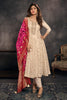 Cream Silk Neck Embroidered And Zari Woven Anarkali Suit With Woven Dupatta Set