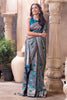 Teal Blue Position Print Woven Silk Saree