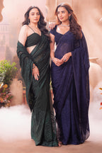 Green Georgette Resham And Swaroski Embroidered Saree