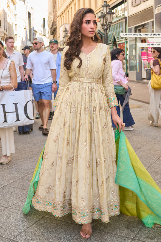 Light Pista Green Embroidered Anarkali Suit