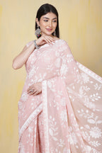 Dusty Pink Georgette Sequins Embroidered Saree