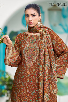 Rust Muslin Floral Printed Unstitched Suit Material