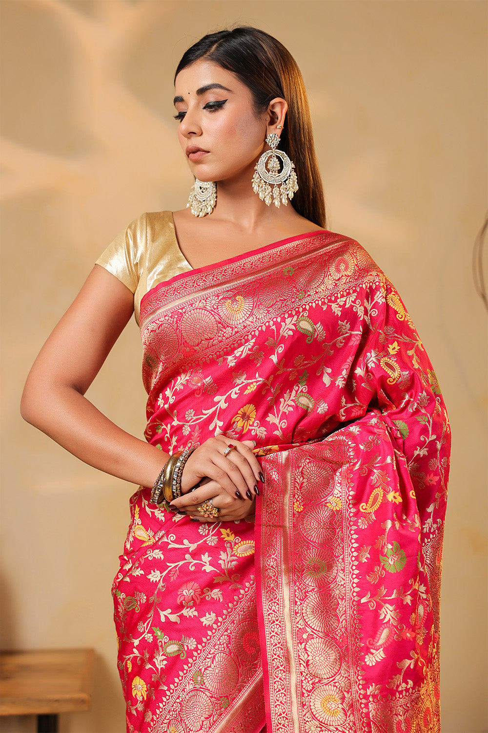 Dusty Pink Silk Zari & Resham Woven Saree
