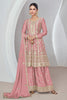 Dusty Pink Color Embroidered Crepe Silk Peplum Suit