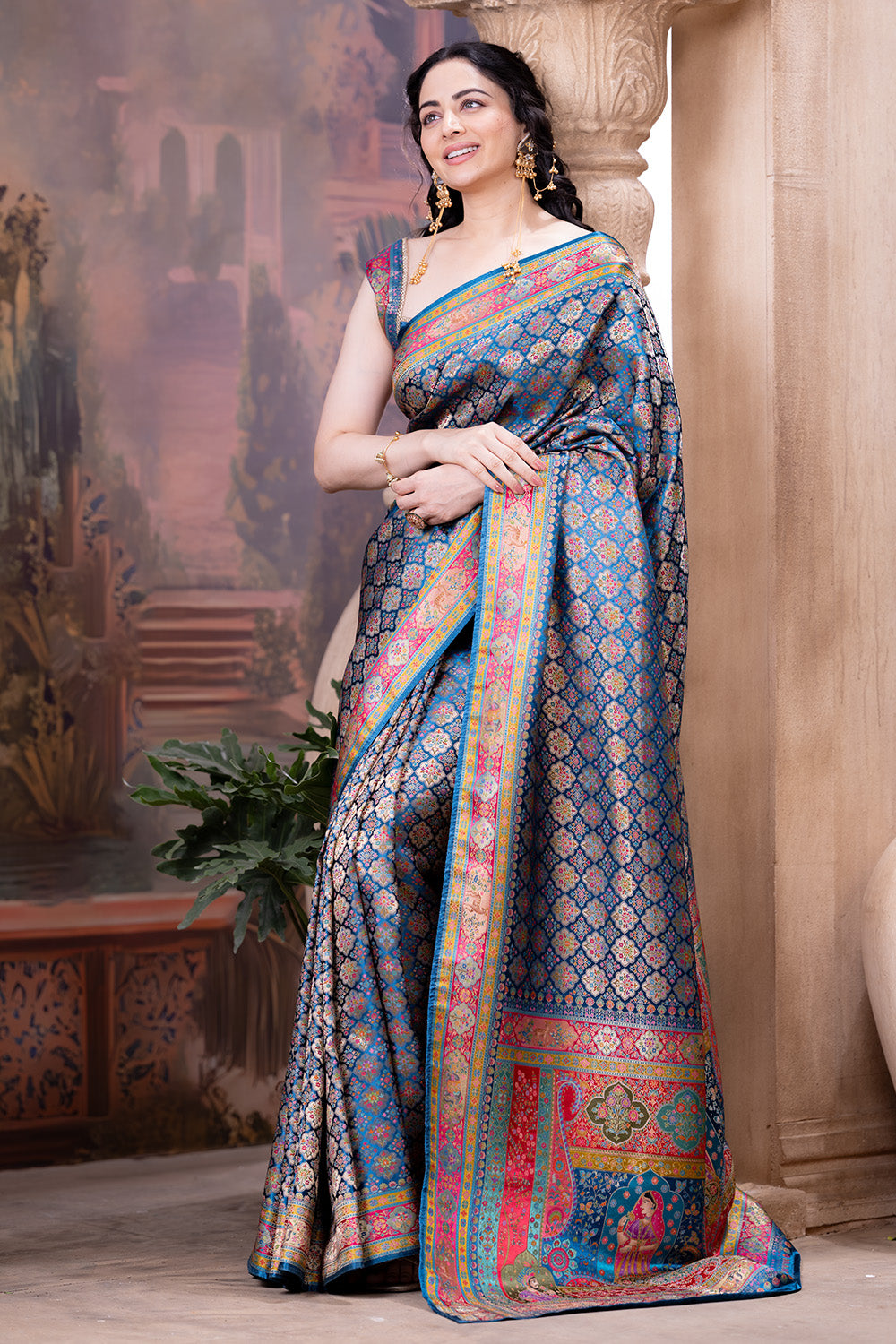 Blue Maheshwari Silk Soft Brocade Woven Saree