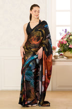 Black Abstract Printed Jacquard Silk Saree
