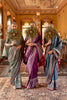 Dusty Teal Color Printed Gajji Silk Saree