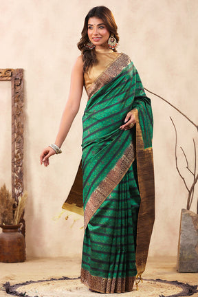 Green Color Tussar Silk Woven Saree