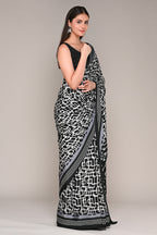 Black & White Color Crepe Printed Saree