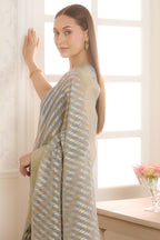 Grey Metalic Tissue Zari Woven Saree