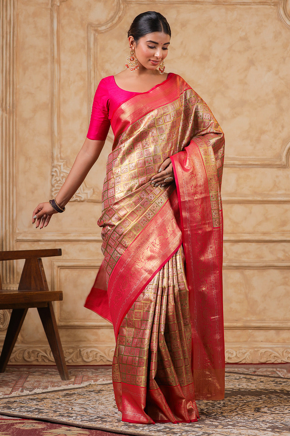 Fuchsia Pink Colour Silk Woven Saree