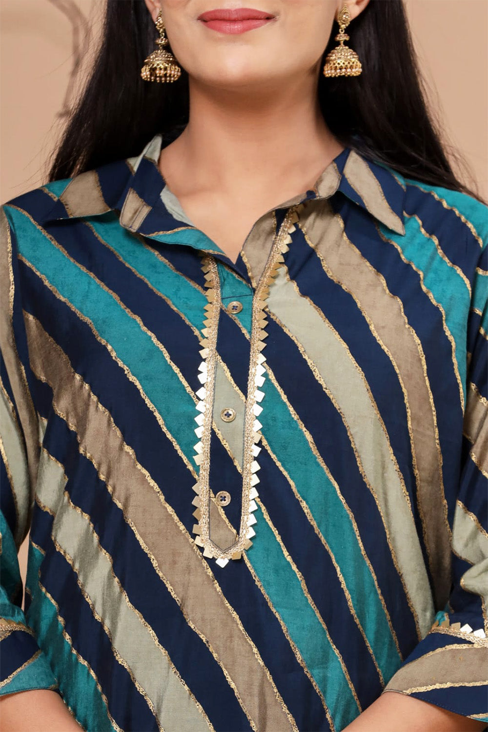 Teal & Navy Color Muslin  Printed Kurta Set