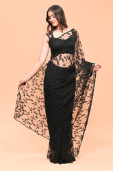 Black Color Net Cut-Dana Work Saree