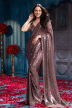 Brown Sequins Embroidered Georgette Saree