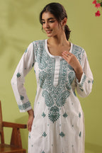 White Resham Embroidered Kurta