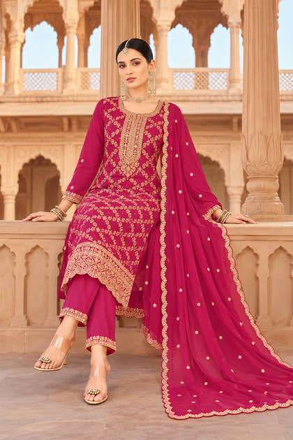 RanI Crepe Silk Zari Woven And Embroidered Unstiched Suit Material