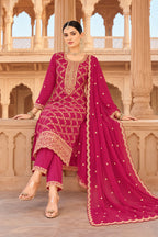 RanI Crepe Silk Zari Woven And Embroidered Unstiched Suit Material