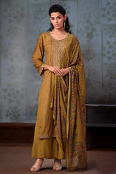 Mustard Colour Pashmina Printed  Unstitched Suit Material