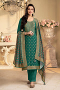 Teal Pashmina Zari Woven Unstitched Suit Fabric