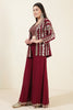 Wine Color Georgette Mirror Work Crop-Top with Jacket and Palazzo