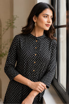 Black Cotton Printed Kurta Set