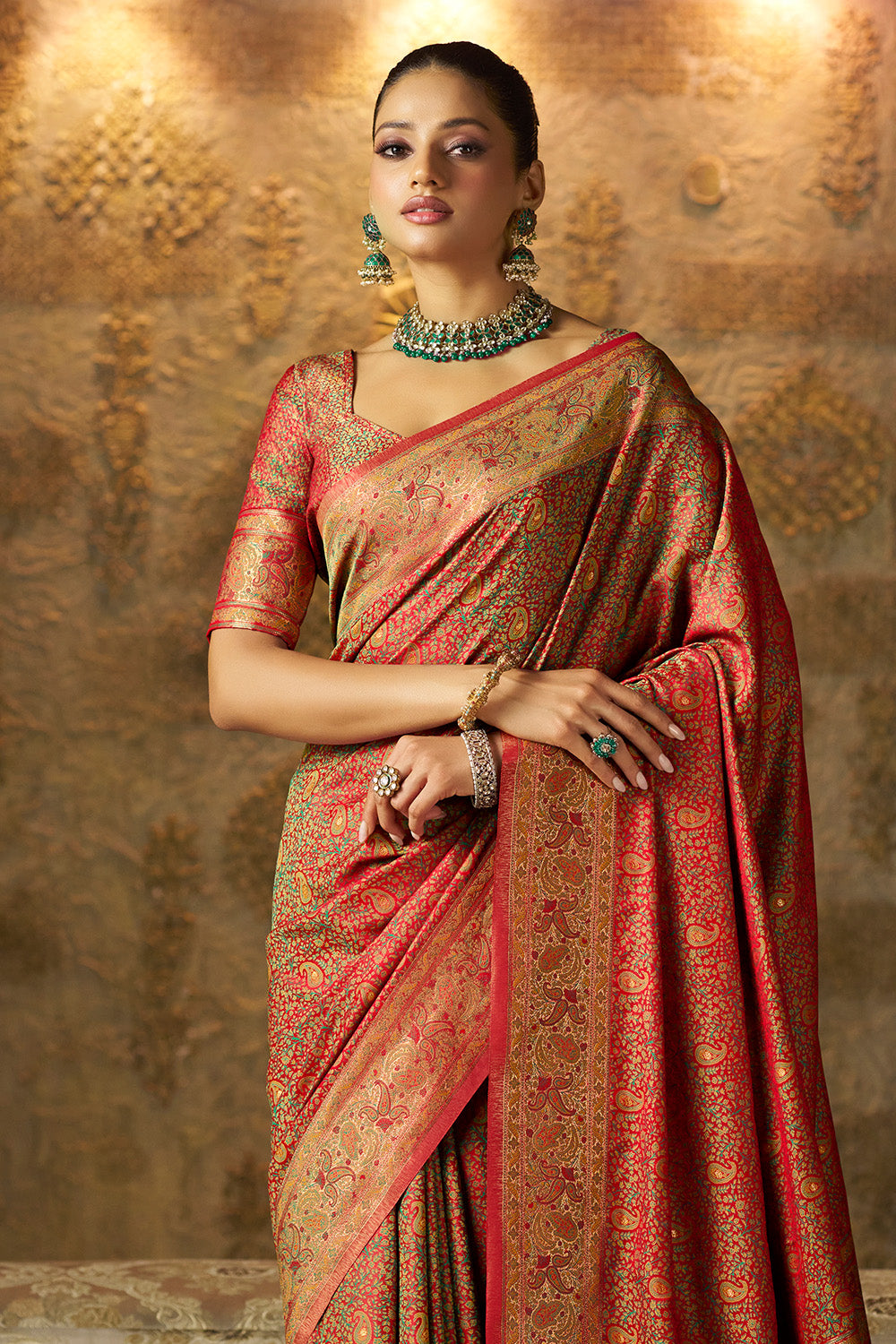 Red Minakari Woven Silk Saree