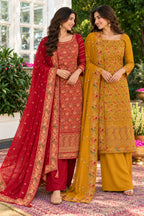 Mustard Floral Embroidered Georgette Unstitched Suit Material