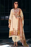 Cream Silk Woven And Printed Unstitched Suit Material