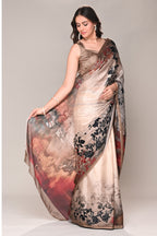 Beige Color Jacquard Silk Printed Saree