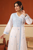 White & Blue Cotton Resham Embroidered Angrakha Style Kurta