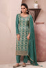 Sea Green Silk Zari Woven And Embroidered Unstitched Suit Material