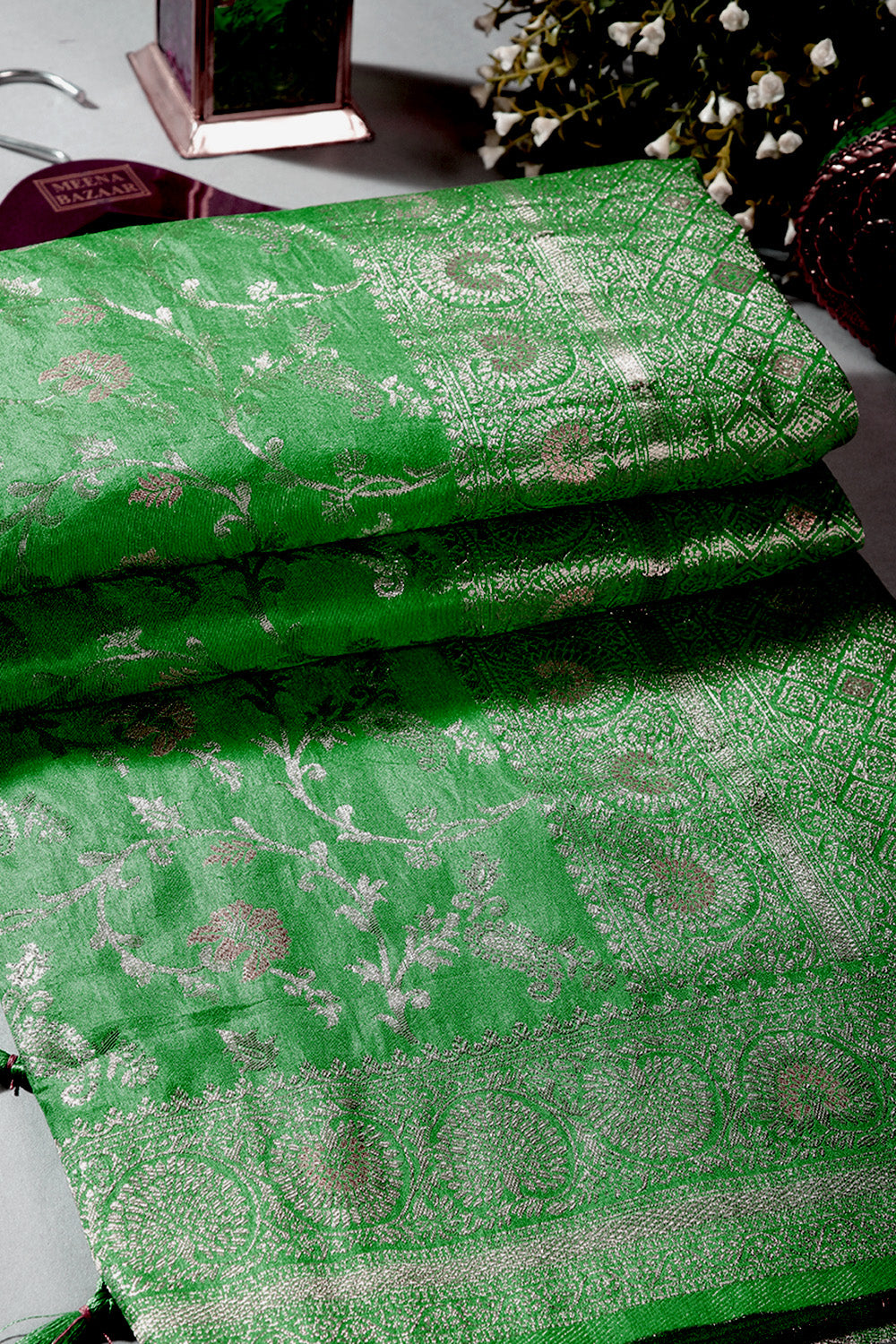 Green Color Zari Woven South Silk Saree