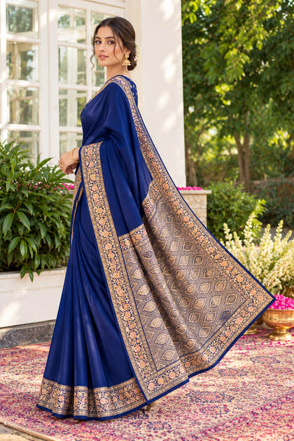 Navy Cotton Silk Woven Saree