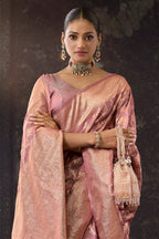 Dusty Pink Silk Banarasi Woven Saree