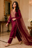Wine Neck-Embroidered Silk Straight Suit