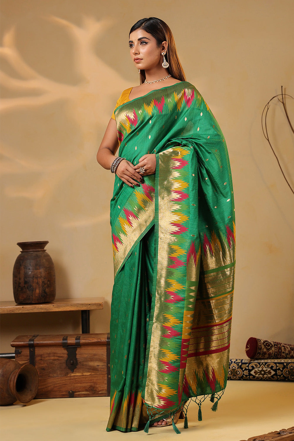 Sea Green Color Cotton Silk Woven Saree