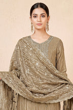 Beige Tissue Silk Embroidered Unstitched Suit Fabric