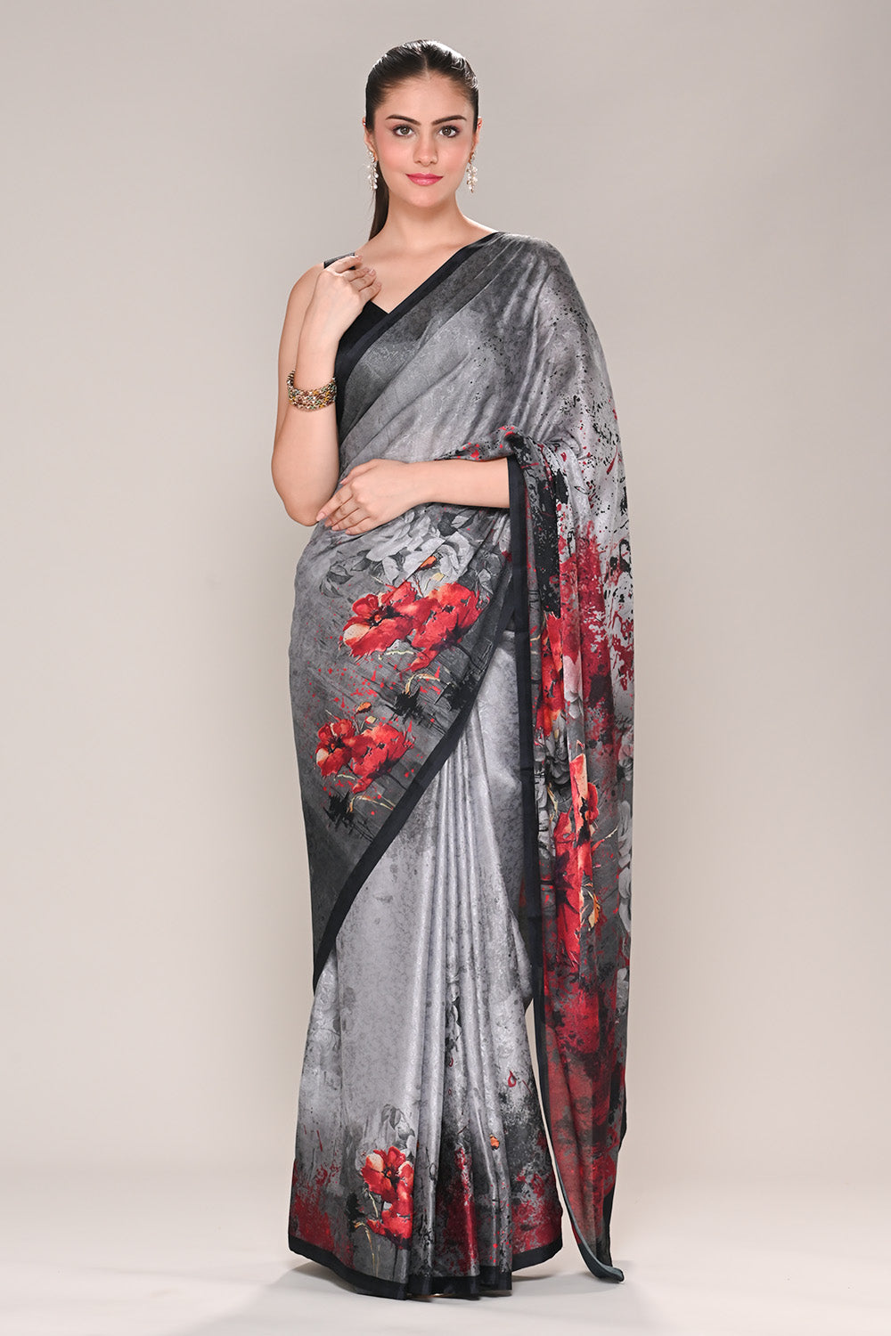 Grey Color Jacquard Silk Lasa Printed Saree