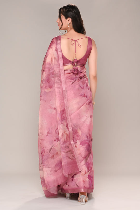 Mauve Color Organza Cotton Printed Saree