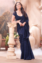 Navy Georgette Resham And Swaroski Embroidered Saree