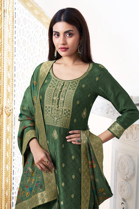 Green Color Silk Woven Straight Suit